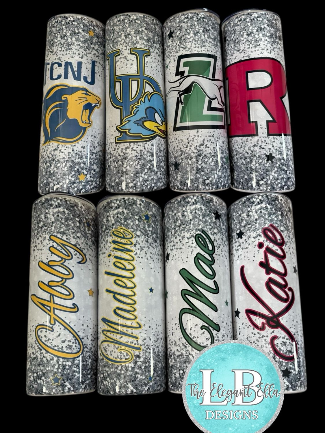 Custom College Glitter Tumbler – Personalized with Name