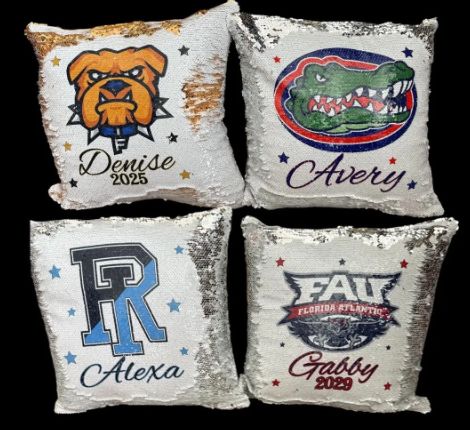 Custom College Flip Sequin Bed Party Pillows – Personalized with Name &amp; Year