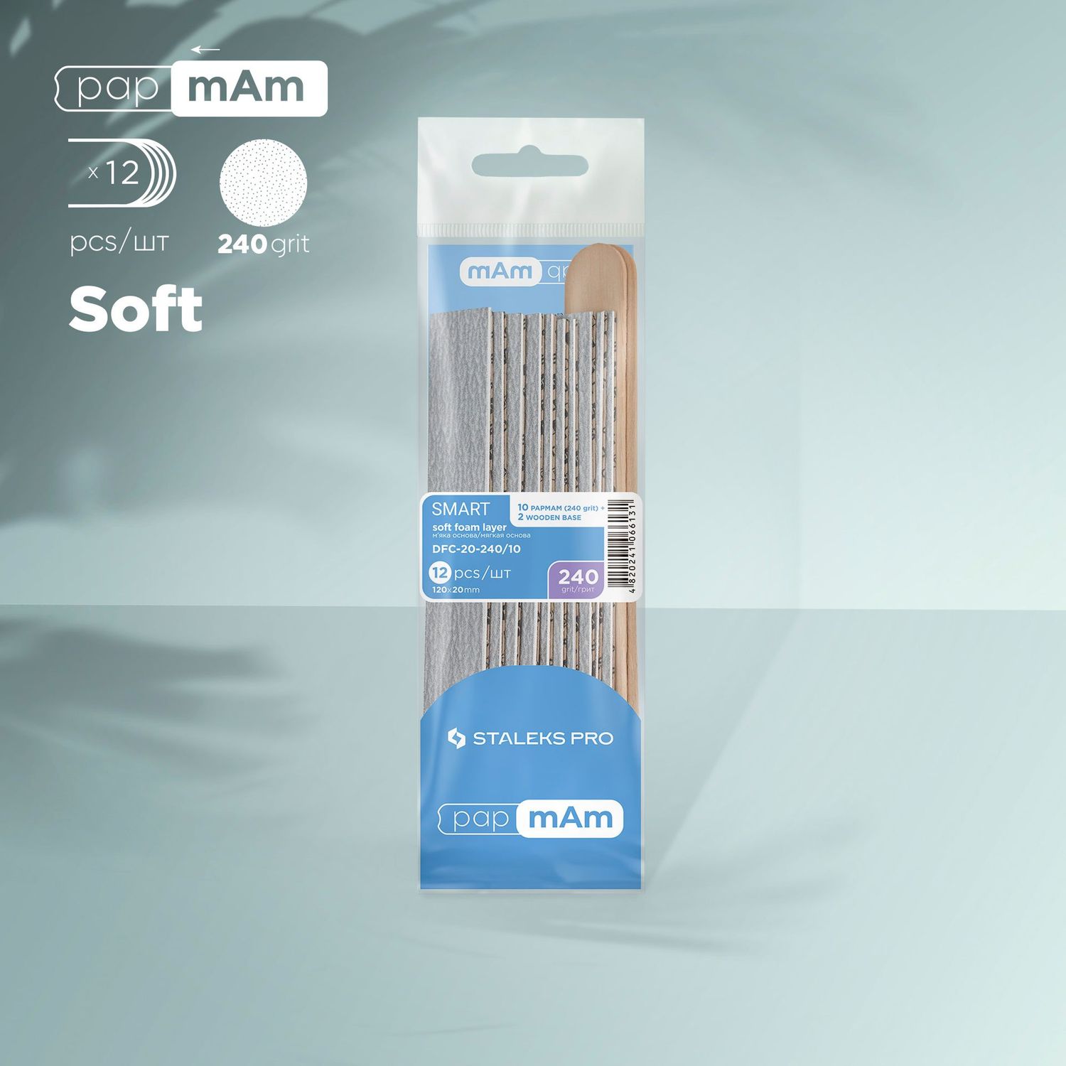 Staleks - Wegwerpvijlen papmAm op zachte schuimlaag korrel 240 (10 stuks) en een houten voet (2 stuks) SMART 20, DFC-20-240/10