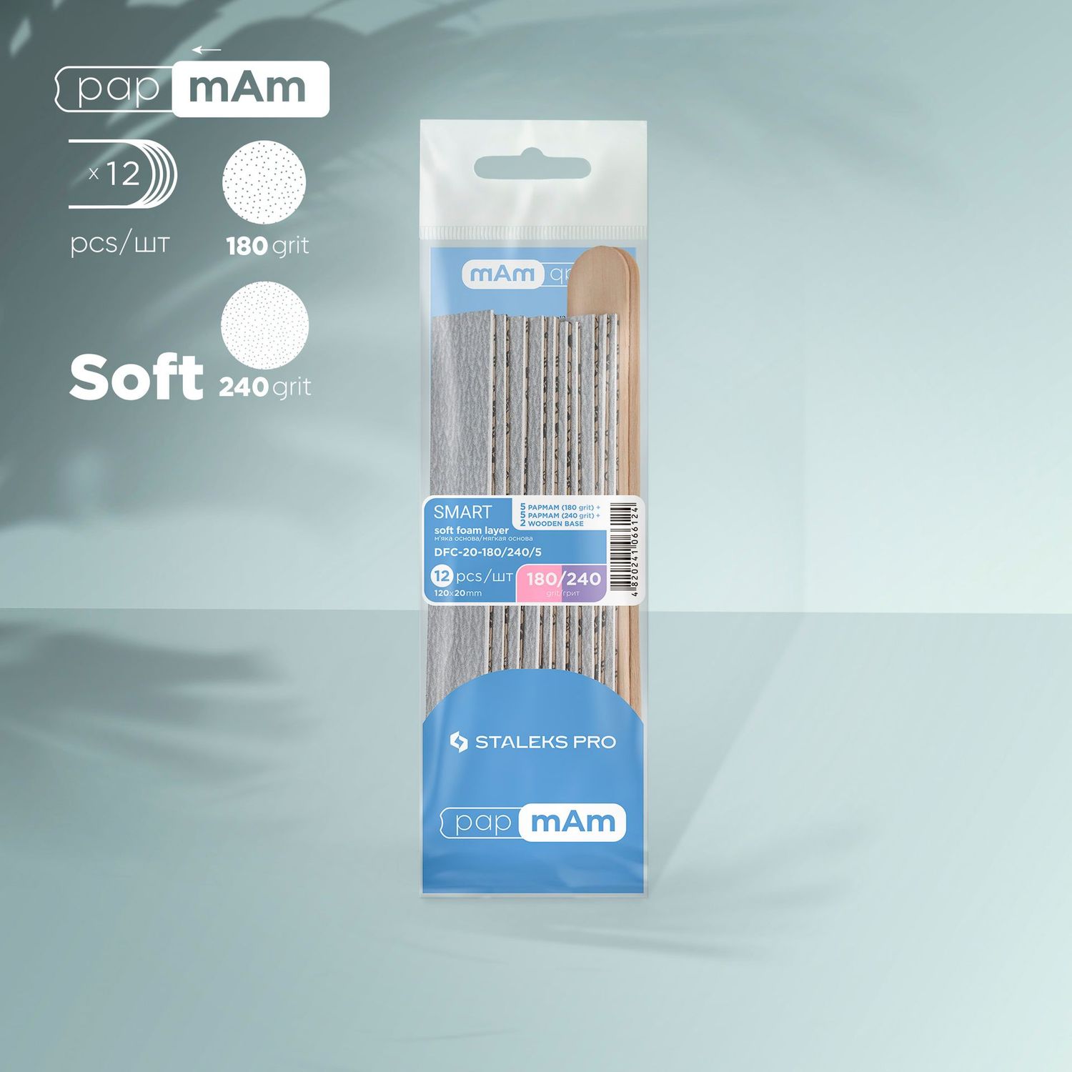 Staleks - Wegwerpvijlen papmAm op zachte schuimlaag korrel 180 (5 stuks), korrel 240 (5 stuks) en een houten voet (2 stuks) SMART 20, DFC-20-180/240/5