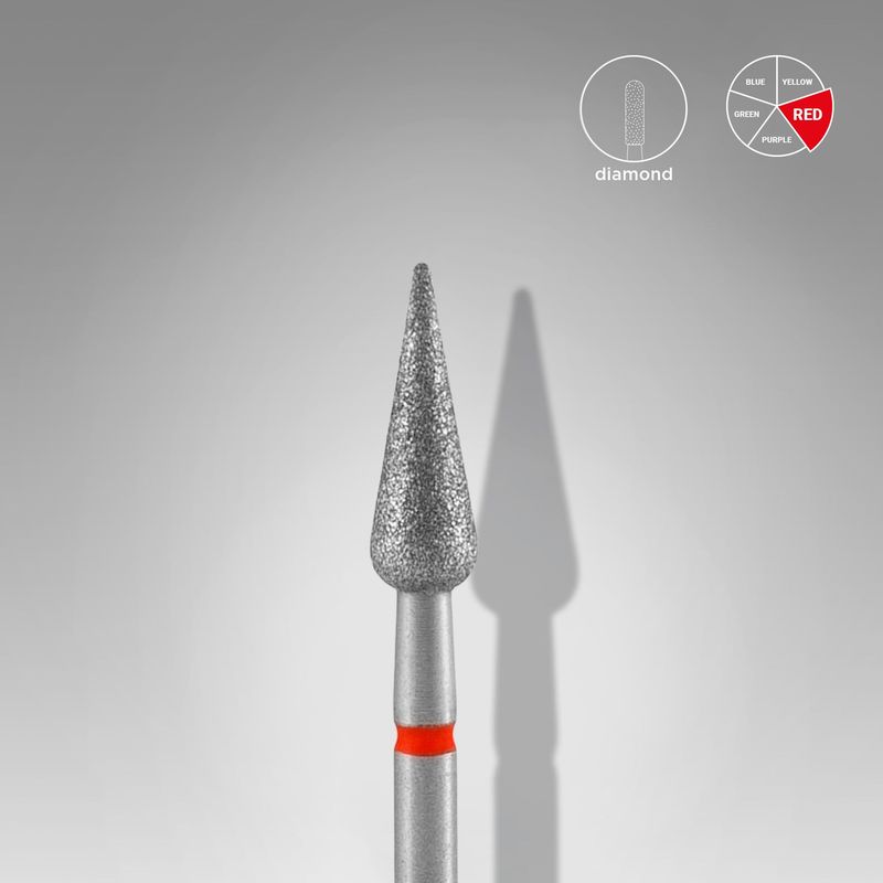 Staleks - Burghie diamant pentru unghii ascuțit roșu pară cap EXPERT diametru 4 mm / piesa de lucru 12 mm, FA100R040/12