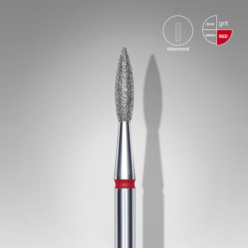 Staleks - Frez diamentowy do paznokci spiczaste, ognistoczerwone EXPERT średnica główki 2,1 mm / część robocza 8 mm, FA11R021/8