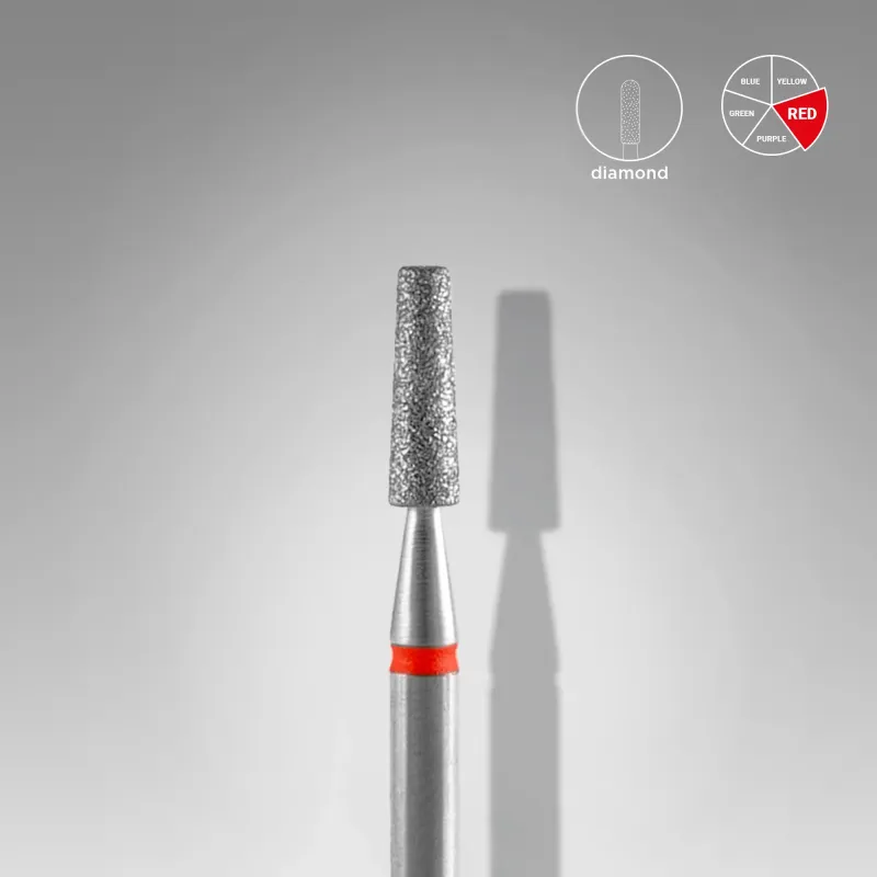STALEKS - Diamentowy Frez do Paznokci Stożek Czerwony EXPERT Średnica Głowicy 2,5 mm / Część Robocza 8 mm, FA70R025/8
