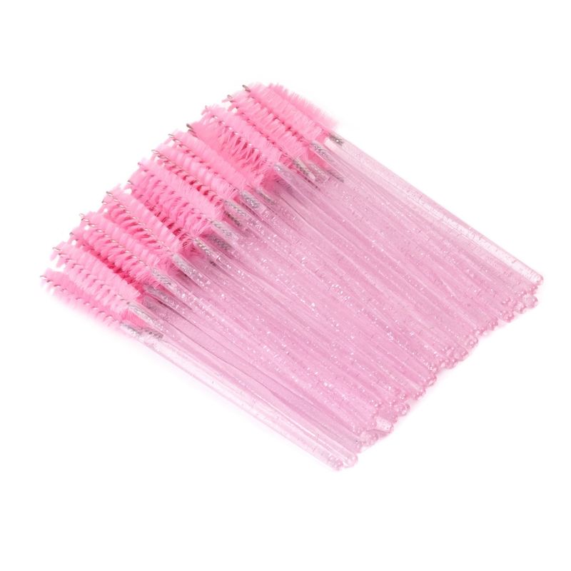 Set van 50 glitter nylon borsteltjes voor wimpers en wenkbrauwen – roze