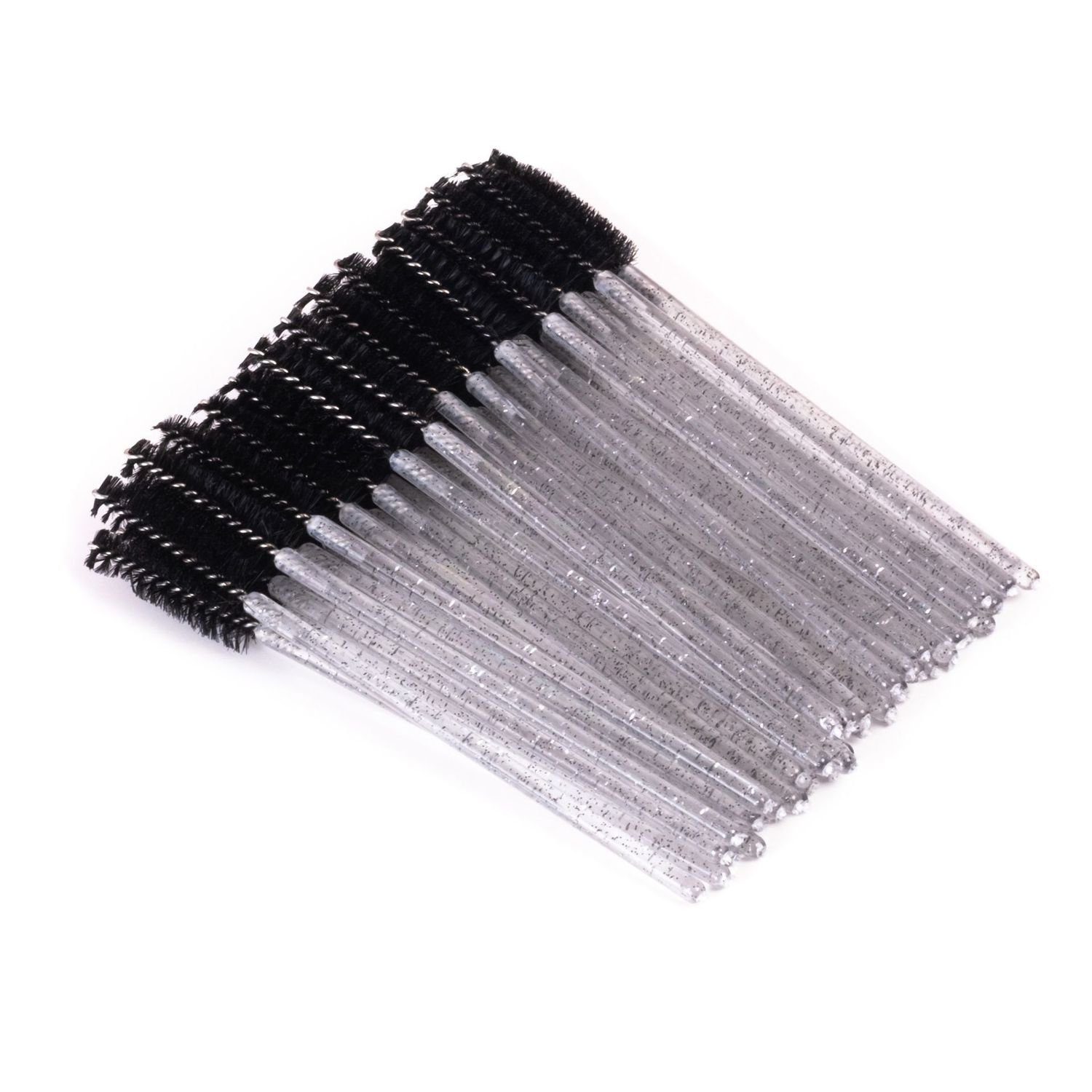Glitter wimper- en wenkbrauwborsteltjes 50 stuks – zwart