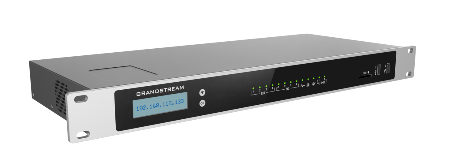 Grandstream UCM6304 - IP ATC. До 2000 абонентов / 300 одновременных вызовов, до 200 участников в конф., до 40 FullHD участников в видеоконф., RemoteConnect, 4хFXS, 4xFXO, 1xWAN, 1xLAN, HA