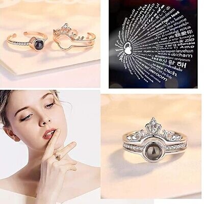 I Love You Ring 100 Languages Lovers Queen Crown Ring for Men &amp; Women