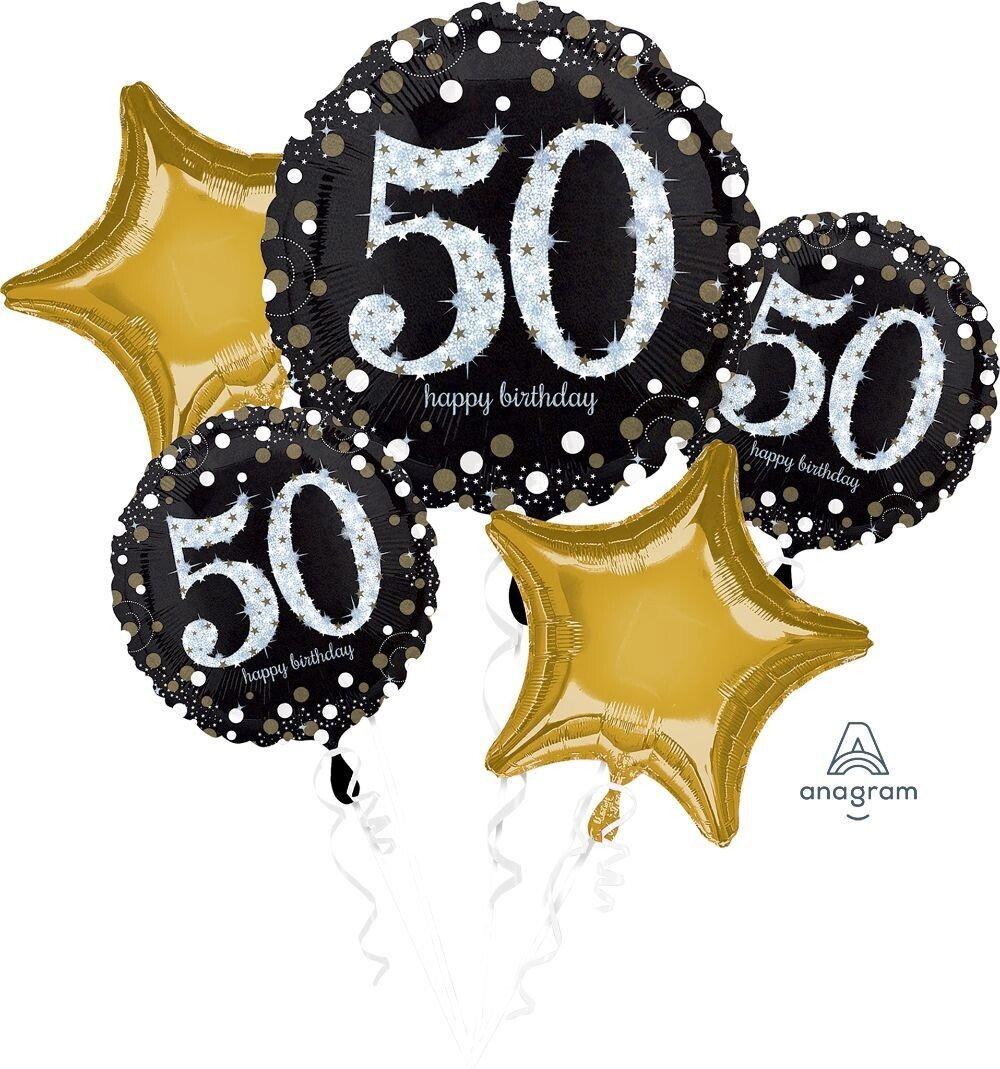 Happy 50th Birthday - Black and Gold Balloon Bouquet