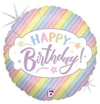 Holographic Happy Birthday - Pastel Stripes