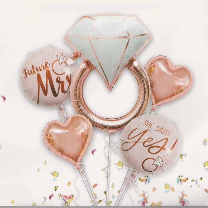 ROSE GOLD DIAMOND RING 5PK HELIUM BALLOON BOUQUET