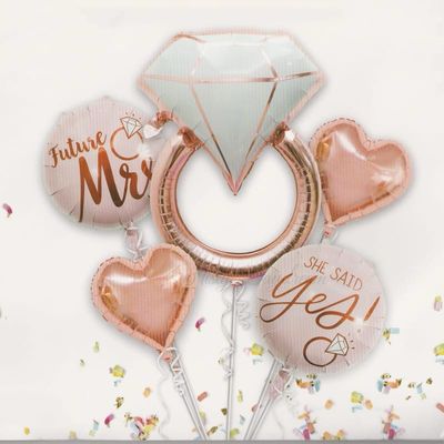 ROSE GOLD DIAMOND RING 5PK HELIUM BALLOON BOUQUET