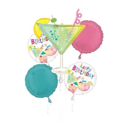 COCKTAIL SURPRISE BIRTHDAY 5PK HELIUM BALLOON BOUQUET