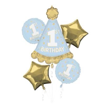 LITTLE MISTER ONE-DERFUL 1ST BIRTHDAY 5PK HELIUM BALLOON BOUQUET
