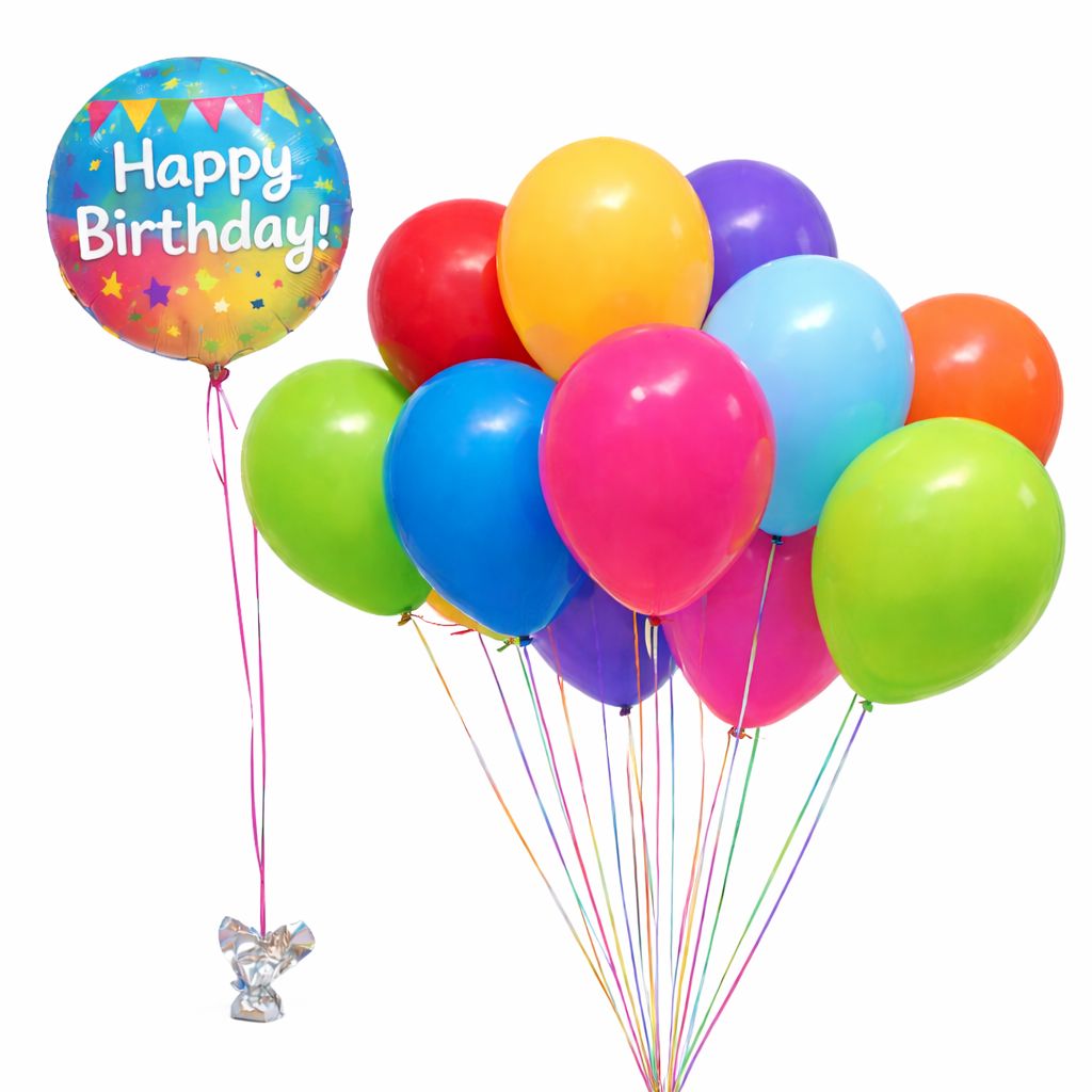 Classic Birthday Package - 1 x Foil Balloon &amp; 15 Helium Filled Balloons