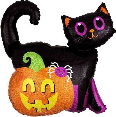 Halloween Holographic Cat and Pumpkin