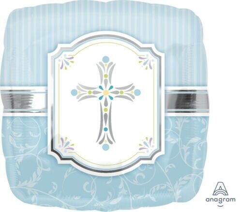 Christening Cross - Blue Square Foil Balloon