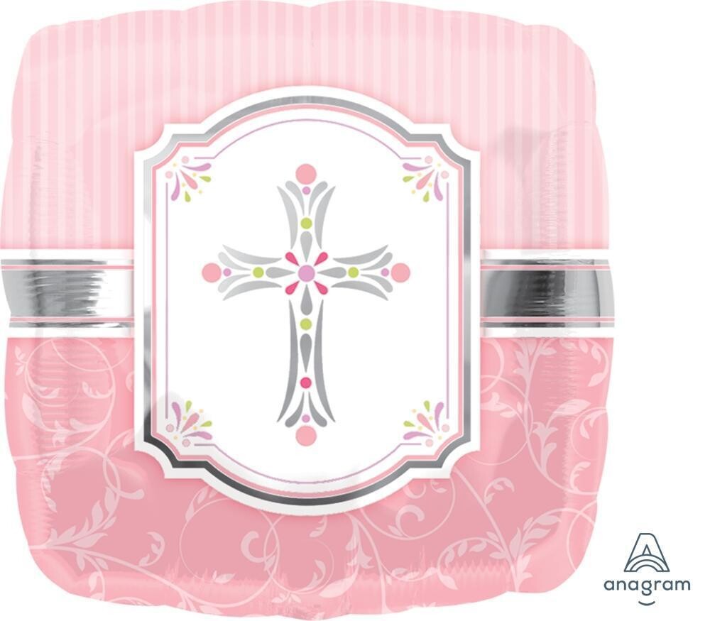 Christening Cross - Pink Square Balloon