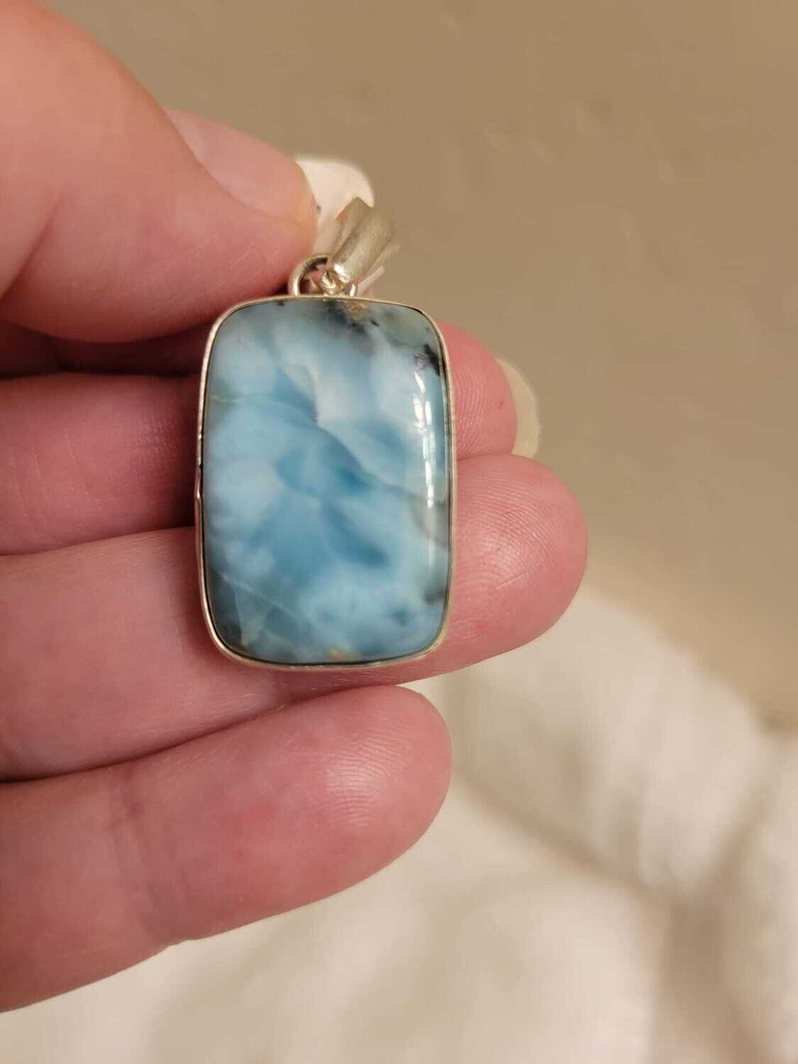 Pendant Larimar Rectangle - Sterling Silver (Available for pick up or shipping after the 1st week of November)