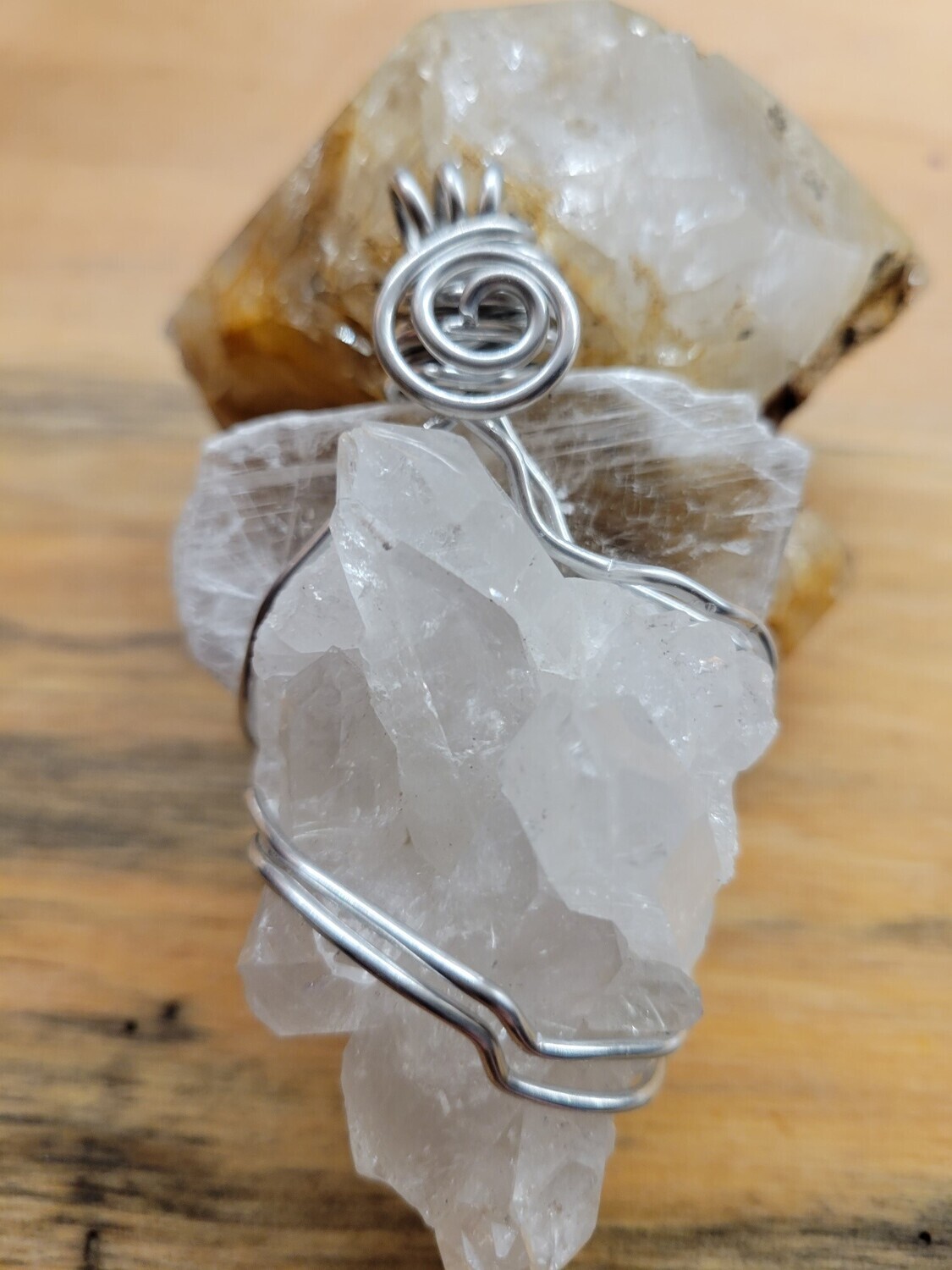 Pendant Selenite &amp; Quartz Large Pendant- Previously Loved- Worn Twice .
