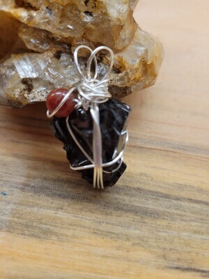 Pendant Rough Shungite with Carnelian- Created by Judy