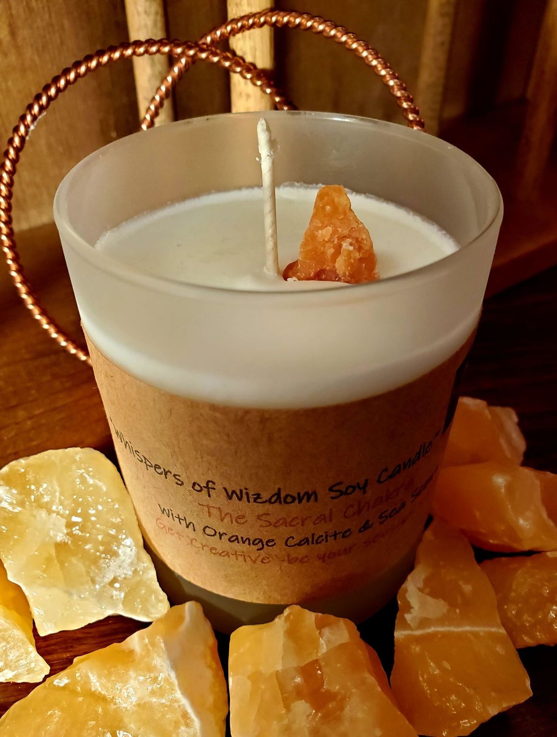 Judy&#39;s Soy Candle -Chakra Sacral / Floral/Sea Scent with Orange Calcite