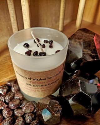 Judy&#39;s Soy Candle - Chakra Root- with mahogany &amp; garnet