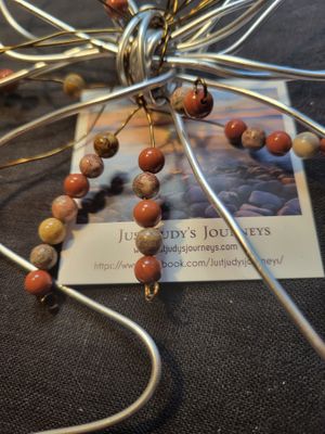 Wall Hanging-Flower Of Peace- Double Petal -Tibetan Beads &amp; Red Jasper