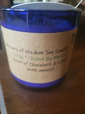 Judy&#39;s Soy Candle -Zodiac Virgo (Large), Chocolate/Lemon-Dark Blue Vessel
