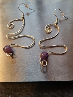 Judy&#39;s Hand-Designed Earrings- Not So Perfectly-Perfect #33 -Swirls-Snake with amethyst