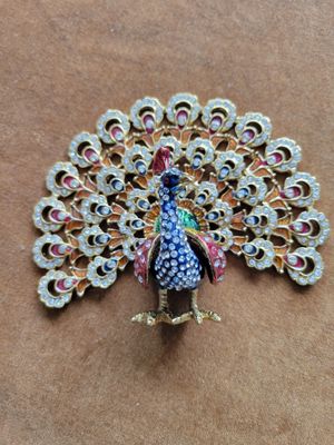 Statue Metal Colorful Peacock