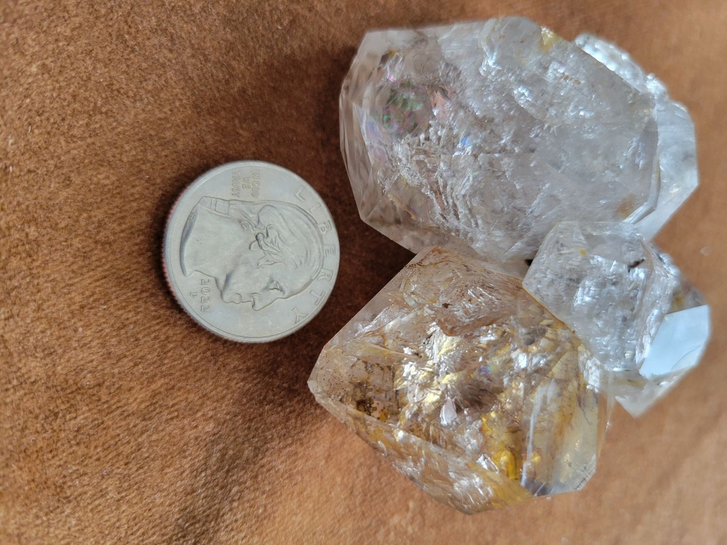Crystal Herkimer AMAZING Cluster with Golden &amp; carbon