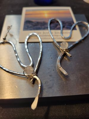 Judy&#39;s Hand-Designed Earrings- Not So Perfectly-Perfect -Hearts with Rose Quartz Bead