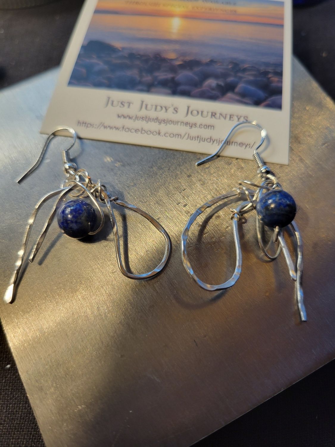 Judy&#39;s Hand-Designed Earrings- Not So Perfectly-Perfect -Light Gauge -&quot;Funky-Blue&quot; (Lapis)