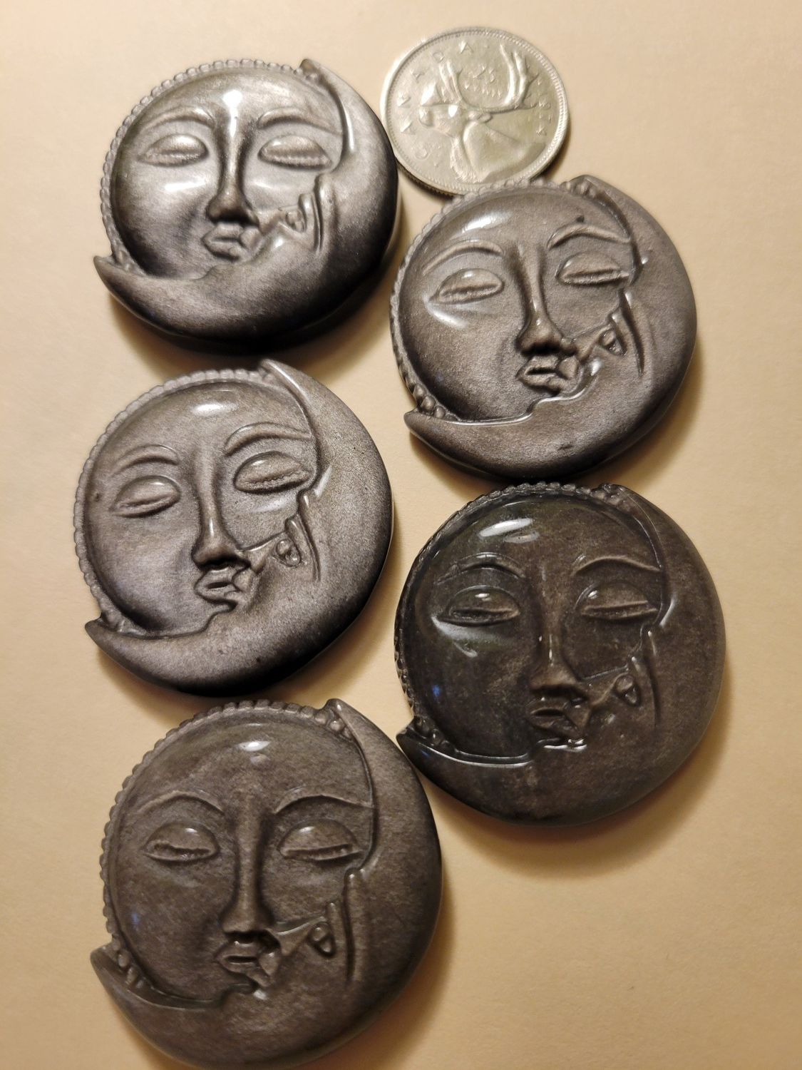 Crystal Carving Sheen Obsidian Moon &amp; Sun Faces