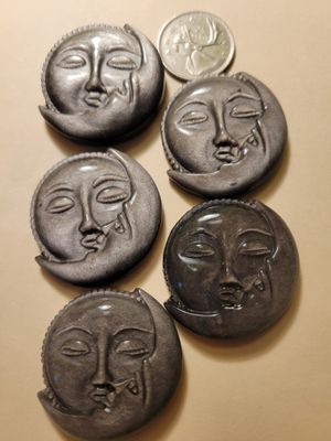 Crystal Carving Sheen Obsidian Moon &amp; Sun Faces
