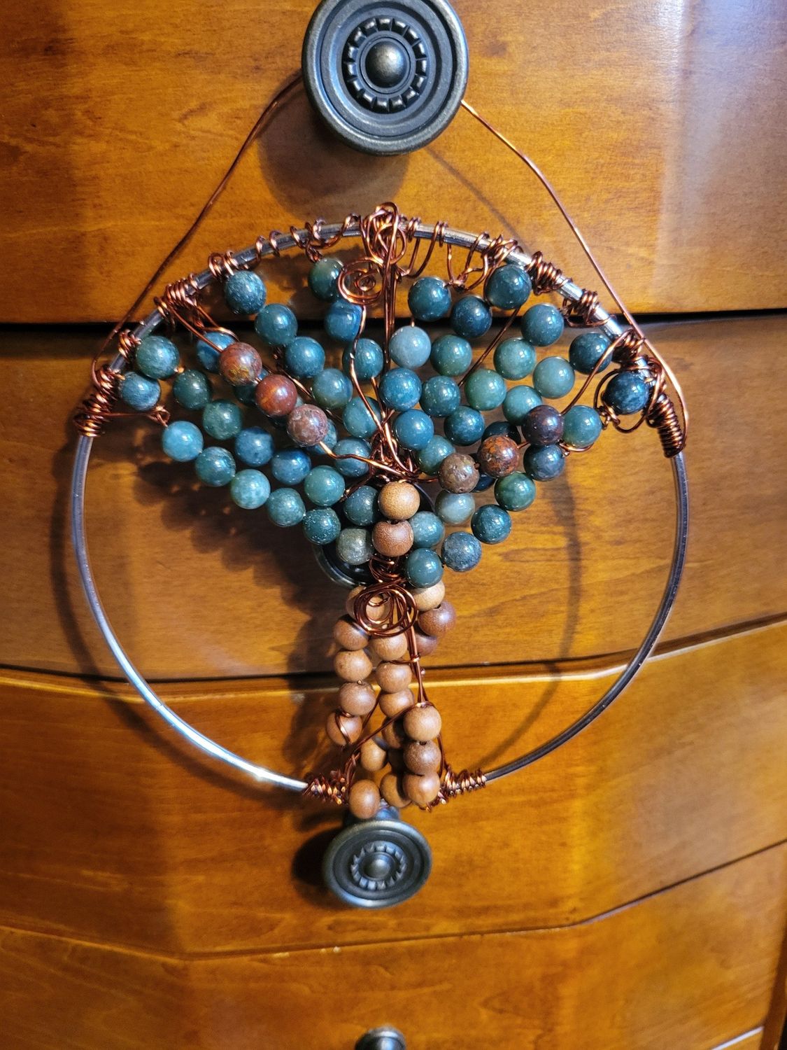 Wall Hanging-Trees ARE Life. Moss Agate- Tibetan wooden beads &amp; African Jasper