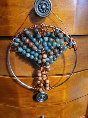 Wall Hanging-Trees ARE Life. Moss Agate- Tibetan wooden beads &amp; African Jasper