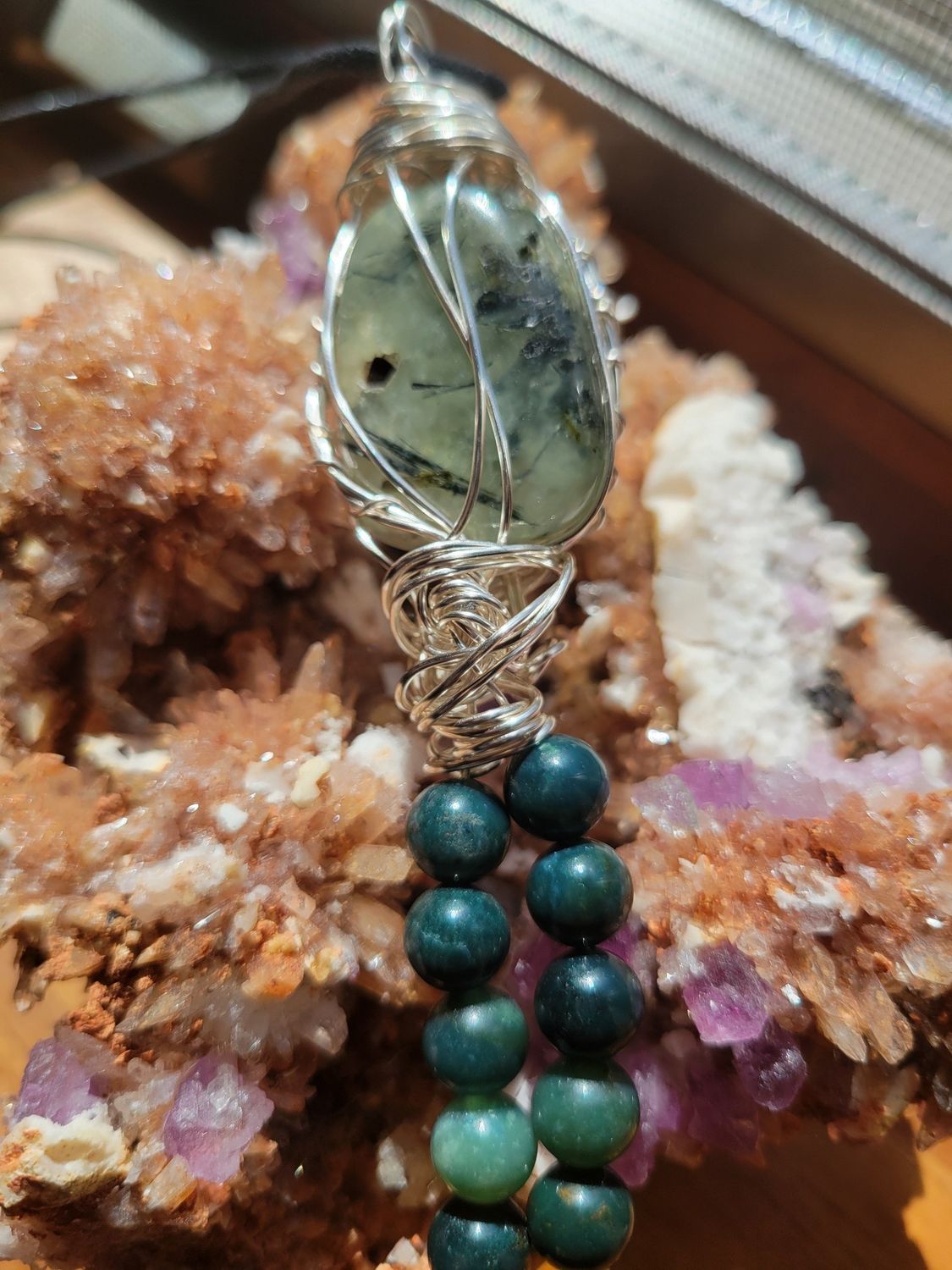 Pendant Green Prehnite- Heart Centered Consciousness-Chakra-Created by Judy