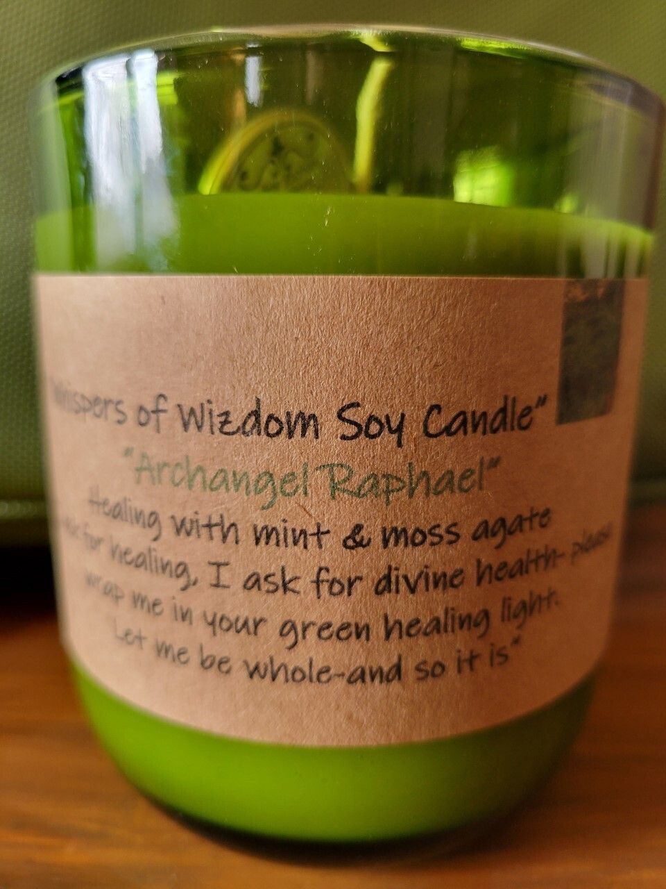 Judy&#39;s Soy Candle -Archangel Raphael (mint) Large Size-Green Vessel