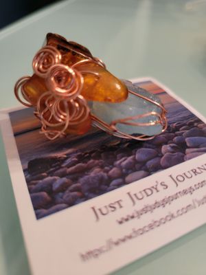 Pendant Baltic Amber &amp; Blue Aquamarine - Created by Judy