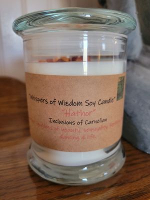 Judy&#39;s Soy Candle -Goddess Hathor, Glass lid-large 12oz size.