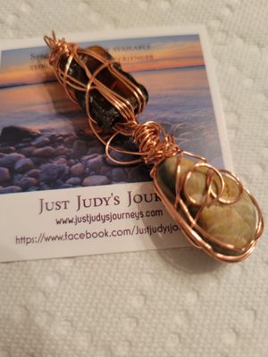 Pendant Ocean Glass Amber &amp; Newfoundland Stone - Created by JudyWAS$65