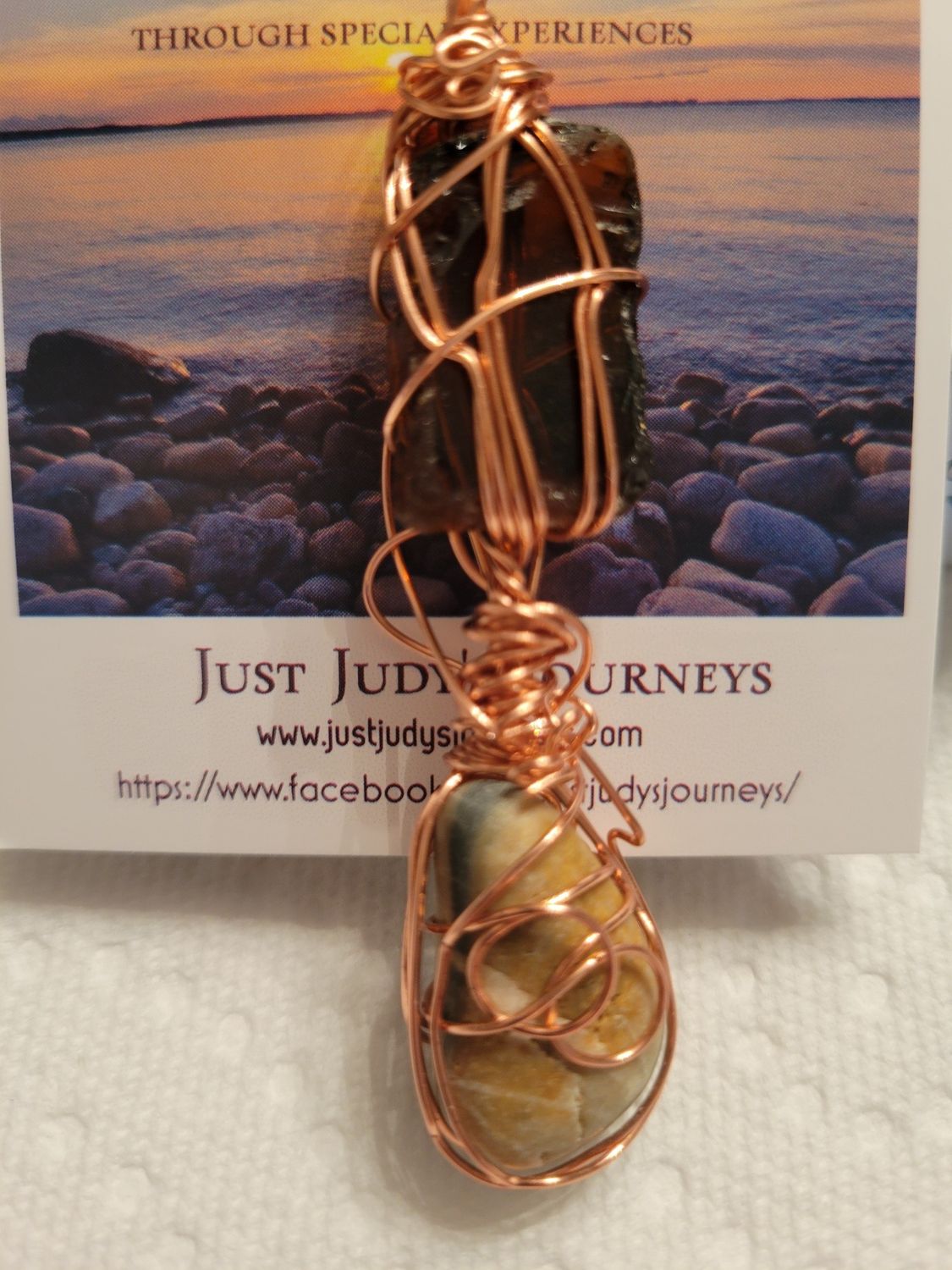 Pendant Ocean Glass Amber &amp; Newfoundland Stone - Created by Judy