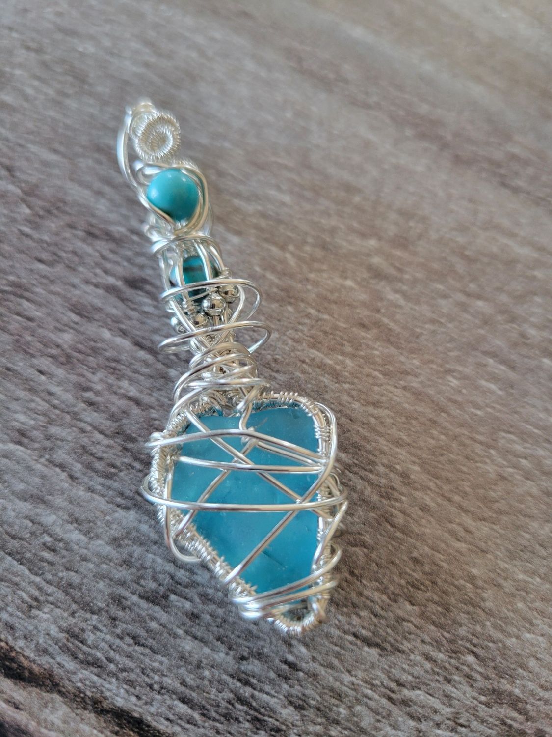 Pendant Aqua Sea Glass &amp; Turquoise- Created by Janelle