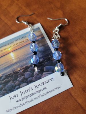 Judy&#39;s Hand-Designed Earrings- Not So Perfectly-Perfect Light Blue Rosary Beads/with black