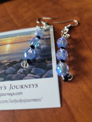 Judy's Hand-Designed Earrings- Not So Perfectly-Perfect Light Blue Rosary Beads/with black WAS$28