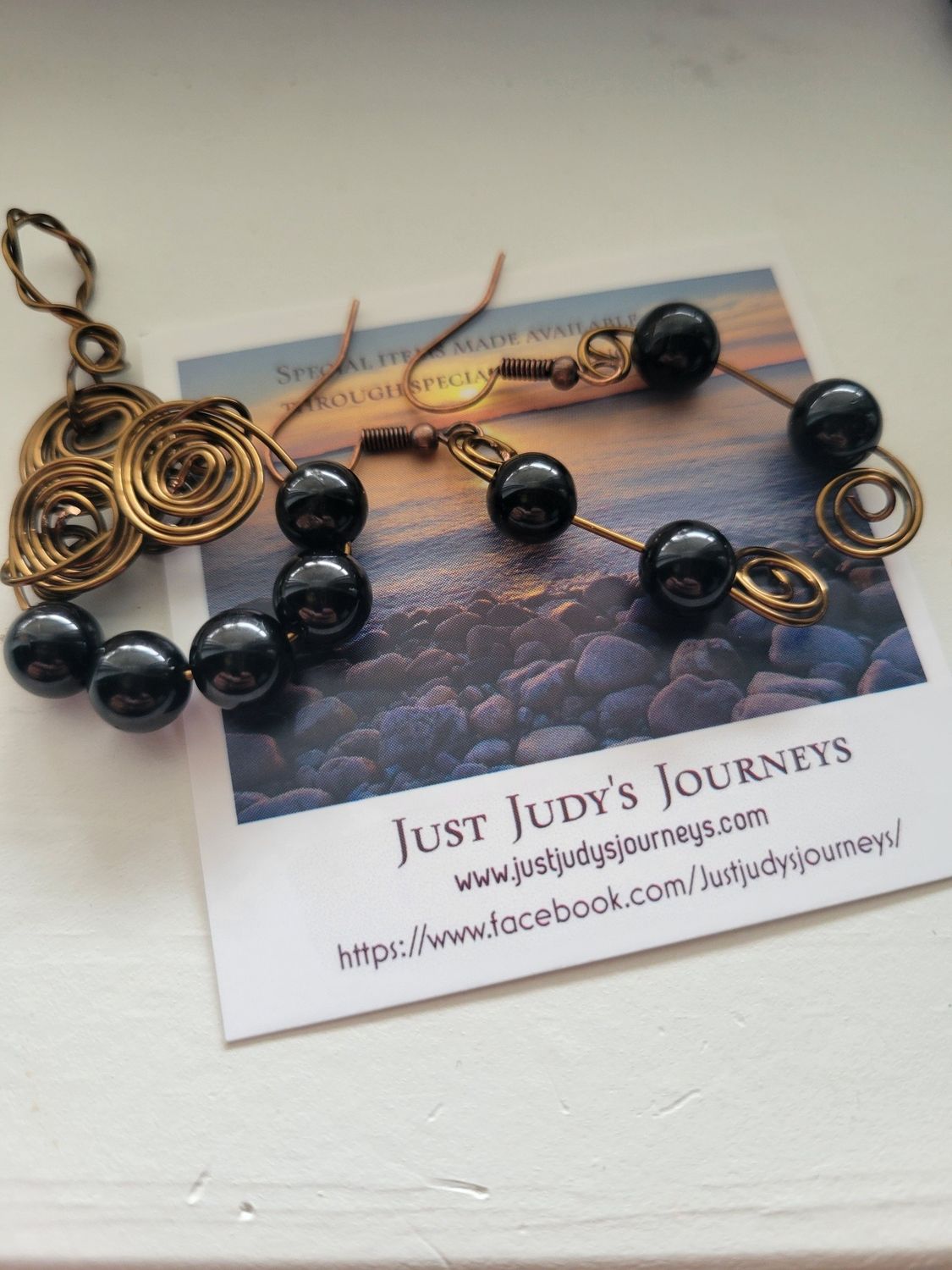Judy&#39;s Hand-Designed Earrings/Pendant Set- Black Tourmaline