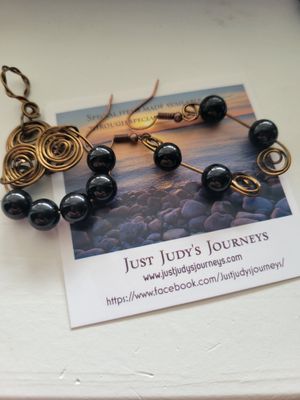 Judy&#39;s Hand-Designed Earrings/Pendant Set- Black Tourmaline