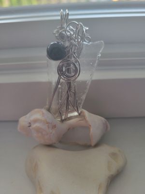 Pendant Clear Ocean Glass/Black Tourmaline (Newfoundland) - Created by Judy