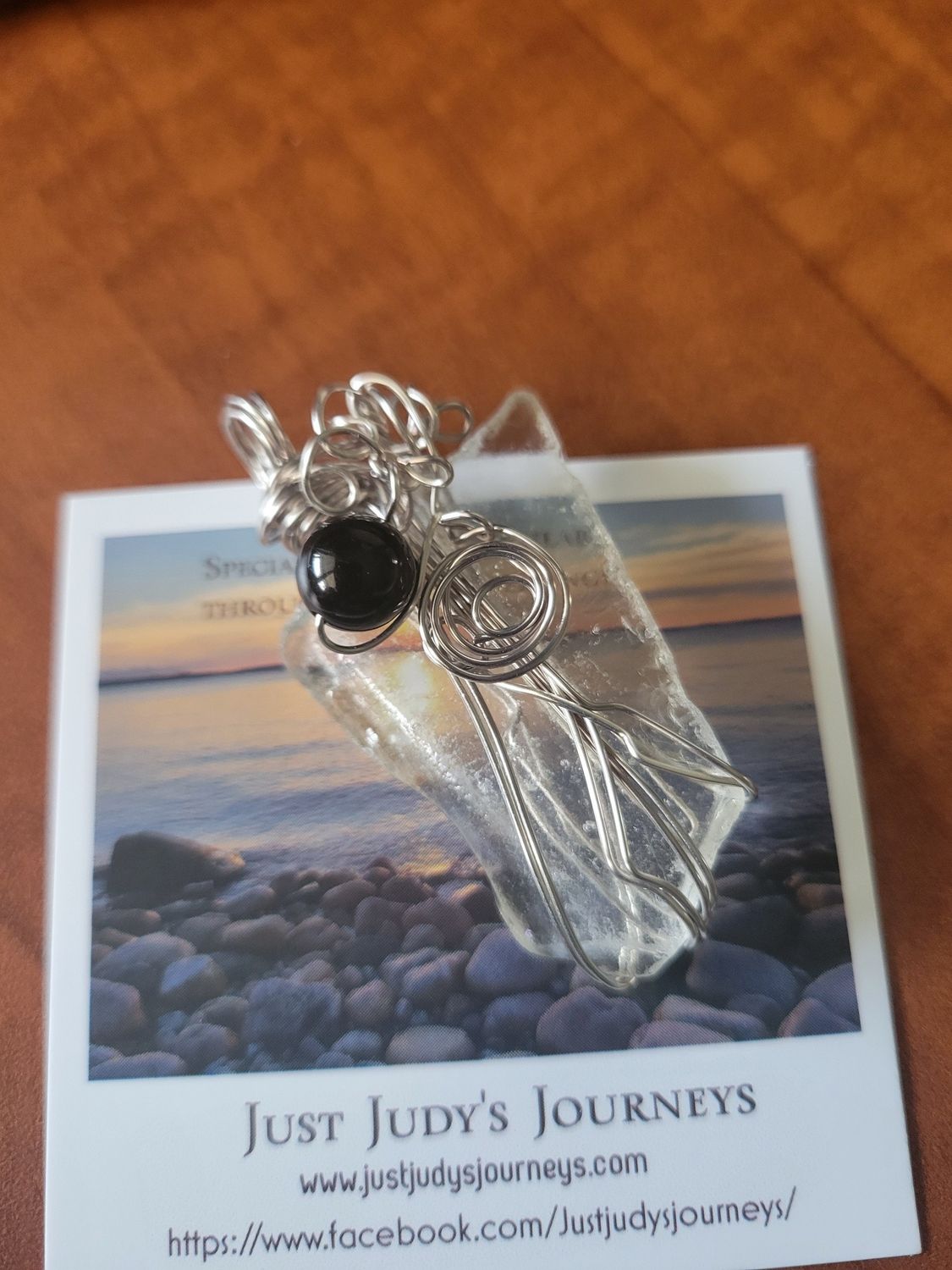 Pendant Clear Ocean Glass/Black Tourmaline (Newfoundland) - Created by Judy